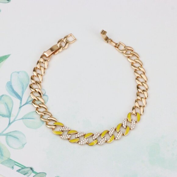 "Rose Gold Bracelet with Yellow Enamel & Sparkling Stone Accents, XPBL0799 - Picture 4 of 12
